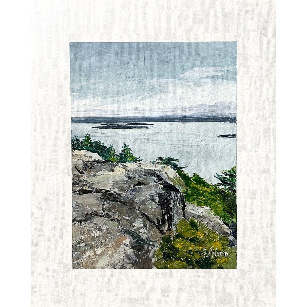 8x10 Maine Original Oil Landscape Painting Cadillac Mountain Acadia Rocks Signed